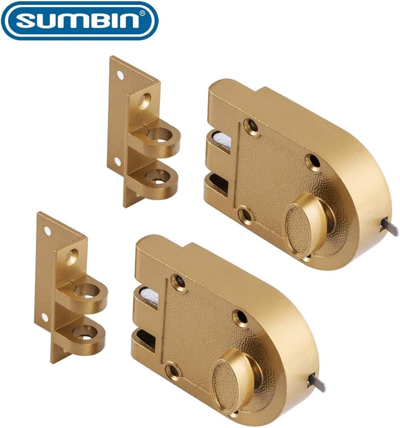 SUMBIN Jimmy Proof Deadbolt Lock with Keyed (Gold Color) with 2 Brass Keys 2 Sets - Image 2